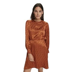 Scotch & Soda Dress Size Small Rust Orange Paisley Peplum Hem Midi "Starwatcher"
